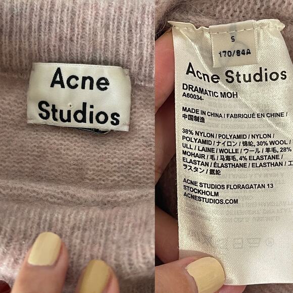 ACNE STUDIOS Dramatic Mohair Wool Blend Sweater in Powder Pink Size S - Picture 15 of 16